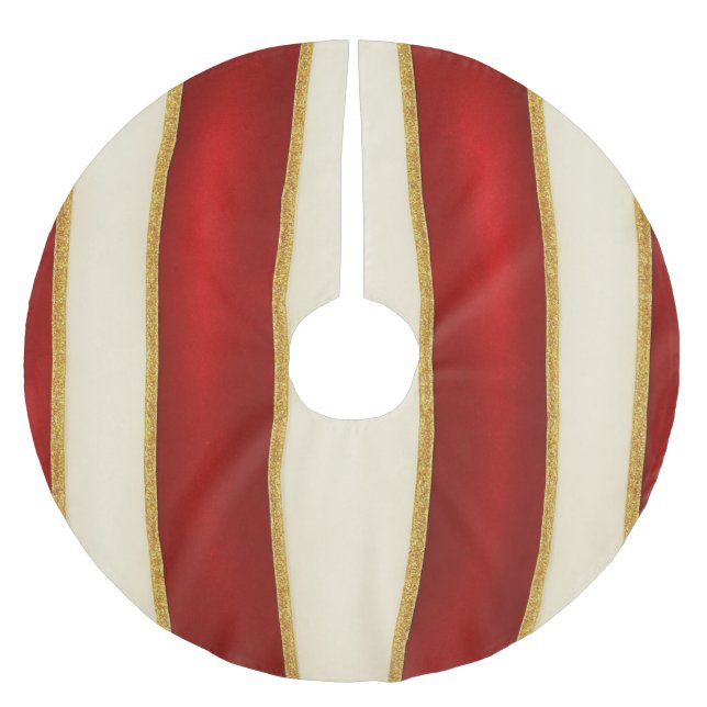 Red Gold Stripe Pattern – Modern Christmas Brushed Polyester Tree Skirt (Front)