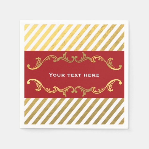 Red  Gold Striped Christmas Holiday Party Napkins