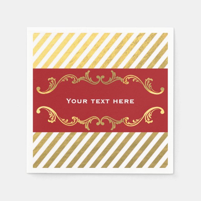 Red & Gold Striped Christmas Holiday Party Napkins (Front)