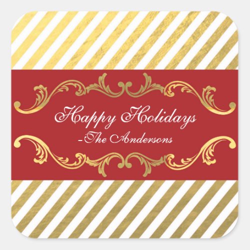 Red  Gold Striped Christmas Holiday Stickers