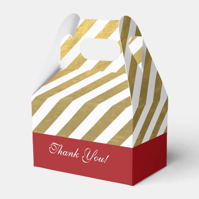 Red & Gold Striped Christmas Party Favor Boxes (Front Side)