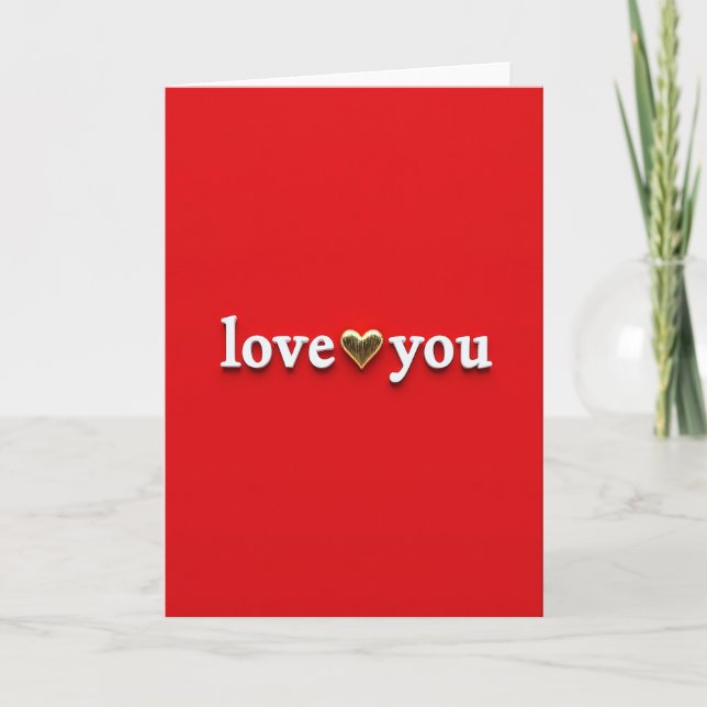 Red Gold Striped Heart Love You Card (Front)