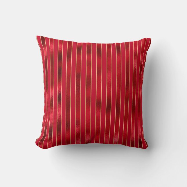 Red/Gold Striped  Throw Pillow (Front)