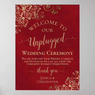 Red & Gold Stylish Unplugged Wedding Ceremony Poster