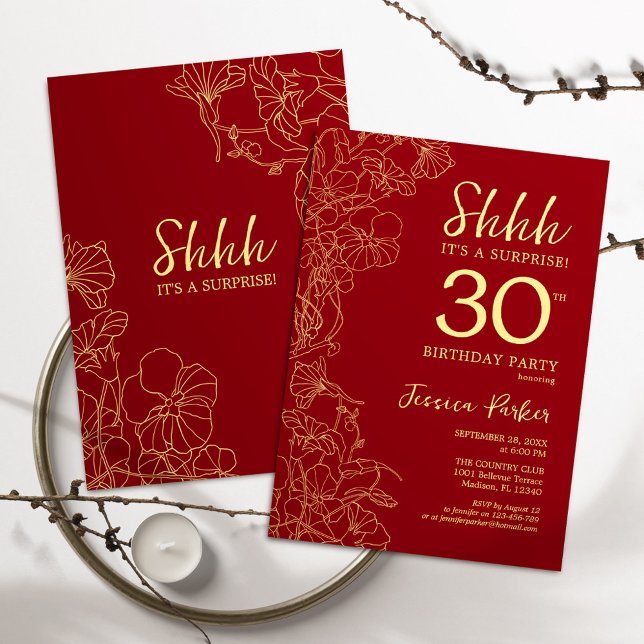 Red Gold Surprise 30th Birthday Invitation (Creator Uploaded)