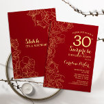 Red Gold Surprise 30th Birthday Party Invitation<br><div class="desc">Red Gold Floral Surprise 30th Birthday Party Invitation. Minimalist modern design featuring botanical accents and typography script font. Simple floral invite card perfect for a stylish female surprise bday celebration. Can be customized to any age.</div>