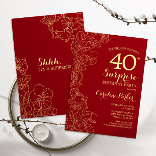 Red Gold Surprise 40th Birthday Party Invitation