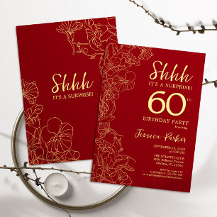 Red Gold Surprise 60th Birthday Invitation