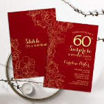 Red Gold Surprise 60th Birthday Party Invitation<br><div class="desc">Red Gold Floral Surprise 60th Birthday Party Invitation. Minimalist modern design featuring botanical accents and typography script font. Simple floral invite card perfect for a stylish female surprise bday celebration. Can be customized to any age.</div>