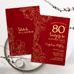 Red Gold Surprise 80th Birthday Party Invitation<br><div class="desc">Red Gold Floral Surprise 80th Birthday Party Invitation. Minimalist modern design featuring botanical accents and typography script font. Simple floral invite card perfect for a stylish female surprise bday celebration. Can be customized to any age.</div>