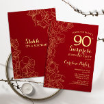 Red Gold Surprise 90th Birthday Party Invitation<br><div class="desc">Red Gold Floral Surprise 90th Birthday Party Invitation. Minimalist modern design featuring botanical accents and typography script font. Simple floral invite card perfect for a stylish female surprise bday celebration. Can be customized to any age.</div>