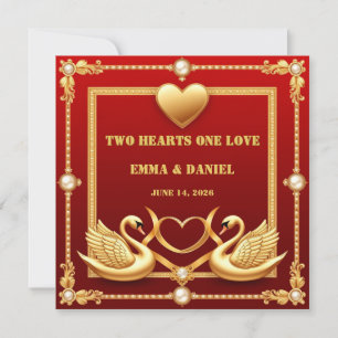 Red Gold Swan Wedding Couple Decor 💍 Invitation