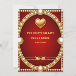 Red Gold Swan Wedding Couple Decor 💍 Invitation