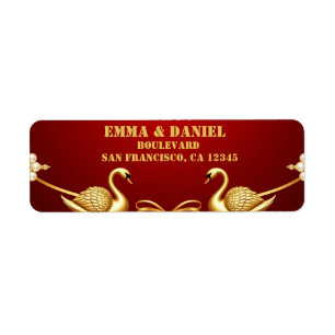 Red Gold Swan Wedding Couple Decor 💍 Label