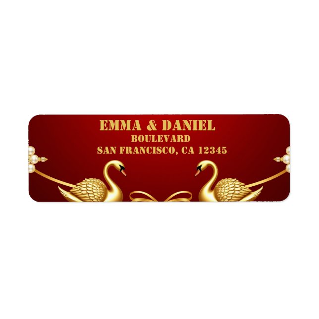 Red Gold Swan Wedding Couple Decor 💍 Label (Front)