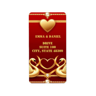 Red Gold Swan Wedding Couple Decor 💍 Label