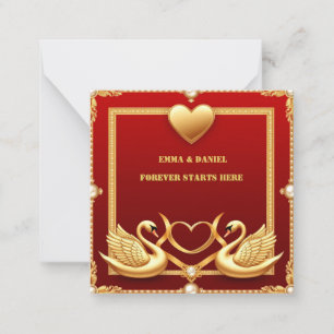 Red Gold Swan Wedding Couple Decor 💍 Note Card