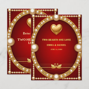 Red Gold Swan Wedding Couple Decor 💍 RSVP Card