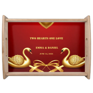 Red Gold Swan Wedding Couple Decor 💍 Serving Tray