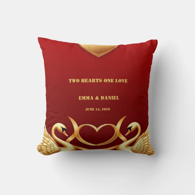 Red Gold Swan Wedding Couple Decor 💍 Throw Pillow (Front)