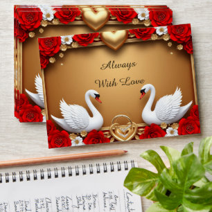 🦢 Red Gold Swan Wedding With Pearl Accents ✨ Envelope