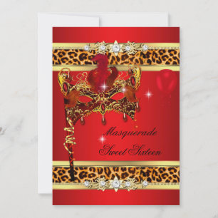 Red Gold Sweet Sixteen Sweet 16 Masquerade Leopard Invitation