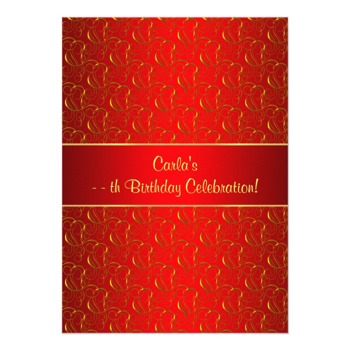 Red Gold Swirl Any Number Birthday Party Invitation