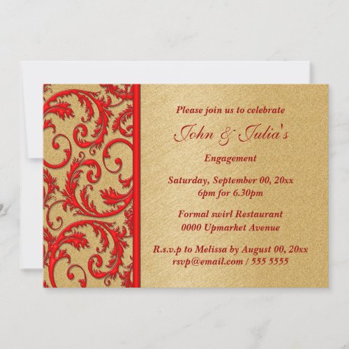 Red gold swirl engagement anniversary PERSONALIZE Personalized Invites