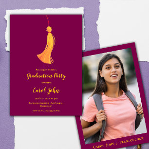Red Gold Tassel Cute Photo 2025 Graduation Party Invitation