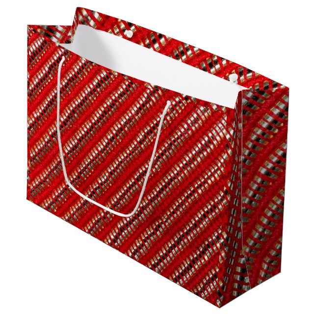 Red & Gold Thin Diagonal Stripe Fabric Texture  Large Gift Bag (Front Angled)