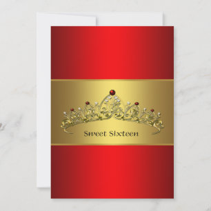 Red Gold Tiara Sweet Sixteen Party Invitation