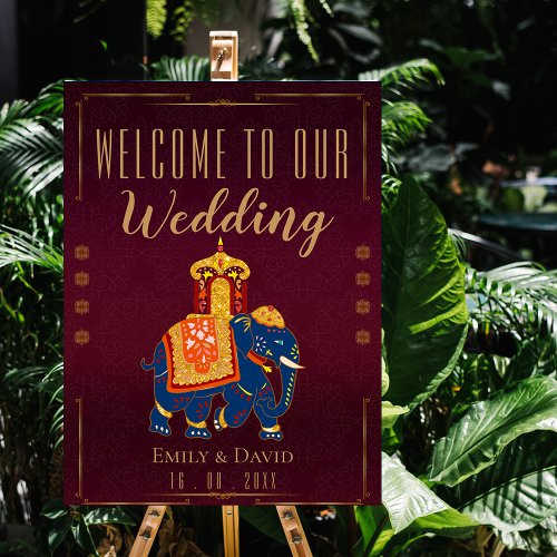 Red Gold Traditional Indian Wedding Welcome Poster