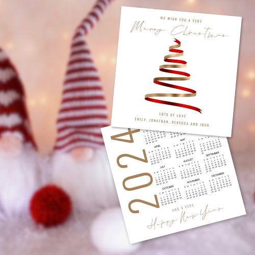 Red Gold Tree 2024 Calendar Merry Christmas Note Card