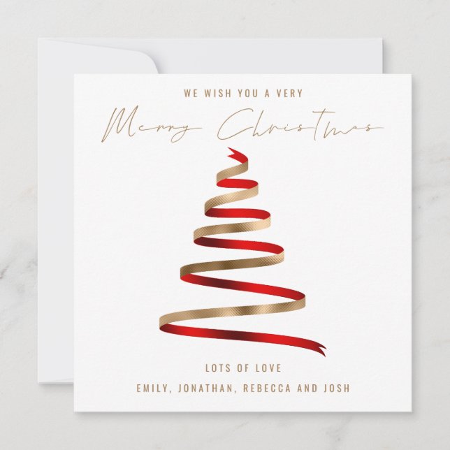 Red Gold Tree 2026 Calendar Merry Christmas Note Card (Front)