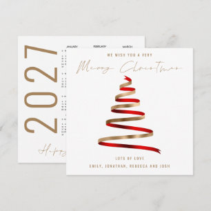 Red Gold Tree 2027 Calendar Merry Christmas Note Card