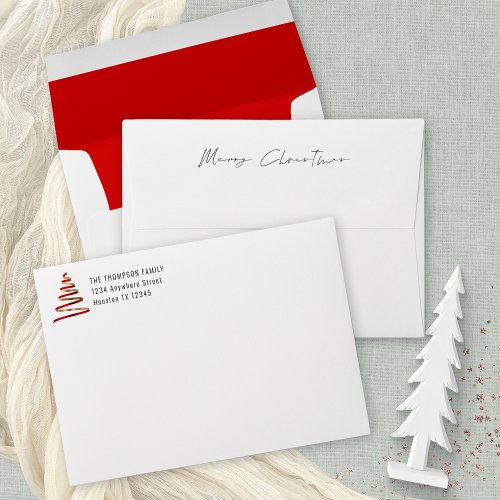 Red Gold Tree Return Address Merry Christmas Envelope