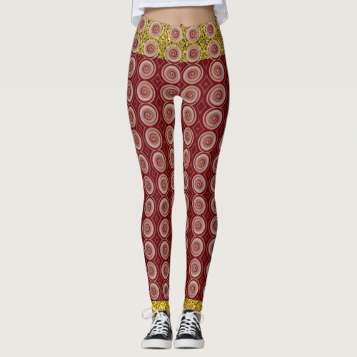 Red Gold Trendy Colorful Abstract Leggings