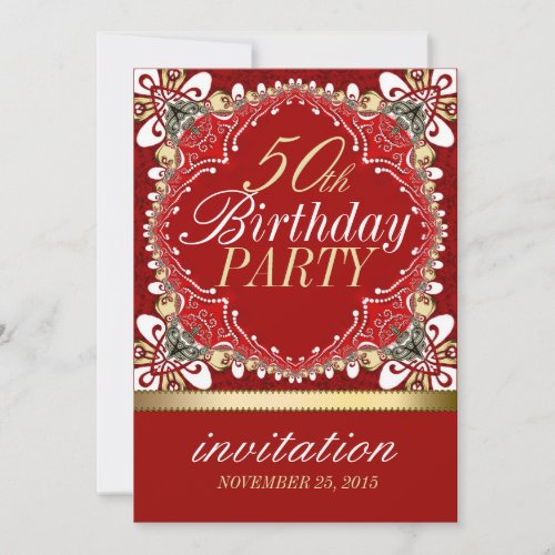 RedGold Tropical 50th Birthday Party Invitations