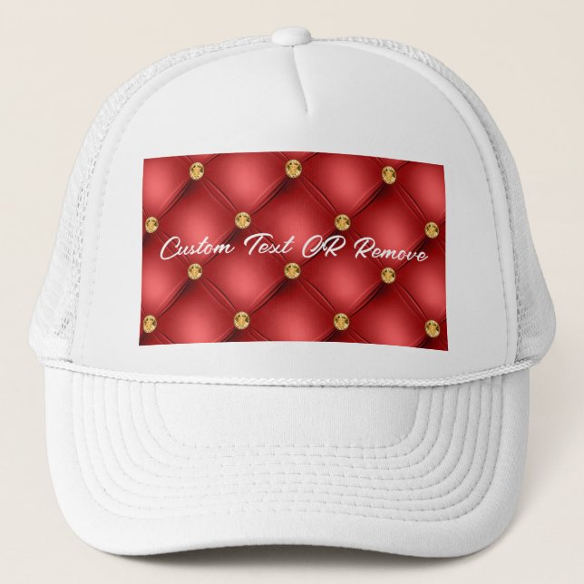 Red Gold Trucker Hat with Custom Text (Front)