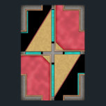 Red, Gold, Turquoise Cyberpunk Art Deco Design Poster<br><div class="desc">"Quad" features bold geometric symmetry with vibrant gold,  aqua,  and coral tones set against a sleek black backdrop. Its sharp lines and retro-futuristic aesthetic blend Art Deco and modern abstraction,  making it a striking piece for lovers of sophisticated,  geometric wall art.</div>