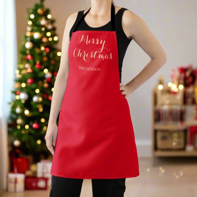 Red & Gold Typography Christmas Holiday Baking Apron (Creator Uploaded)