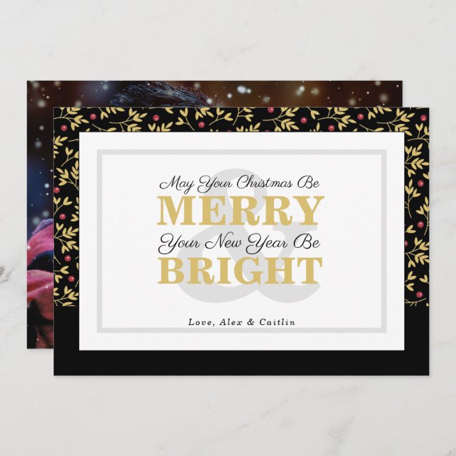 Red & Gold Typography Holiday Pattern Photo Card (Front/Back)