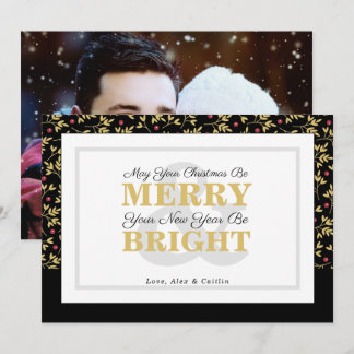 Red & Gold Typography Holiday Pattern Photo Card