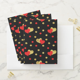 RED & GOLD VALENTINE HEARTS & POLKA DOTS POCKET FOLDER