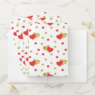 RED & GOLD VALENTINE HEARTS & POLKA DOTS POCKET FOLDER