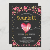 Red Gold Valentines Sweetheart 1st Birthday Invitation (Front/Back)