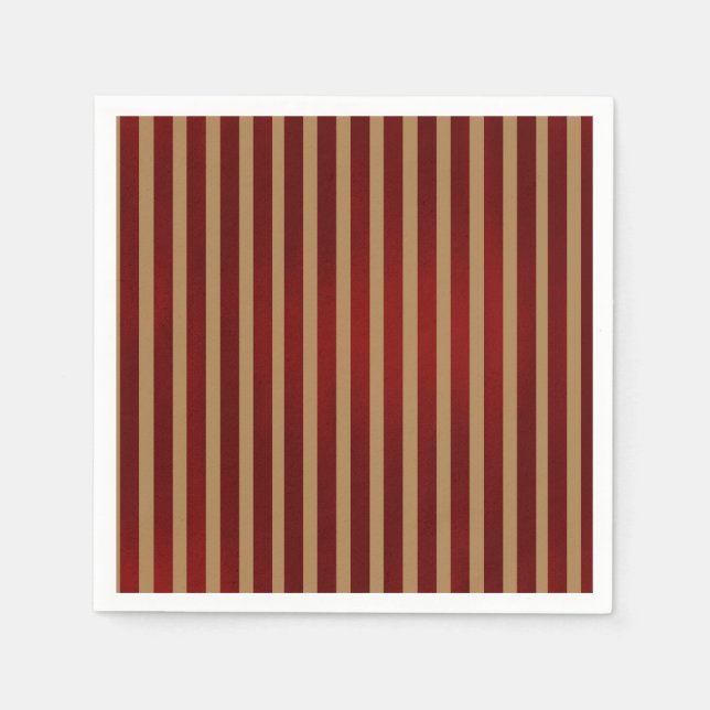 Red & Gold Vertical Stripes Striped Pattern Napkins (Front)
