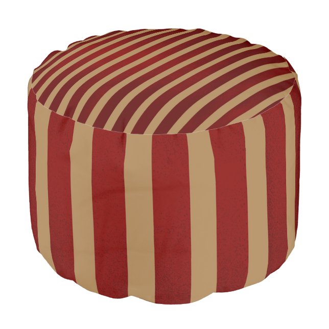 Red & Gold Vertical Stripes Striped Pattern Pouf (Angled Front)