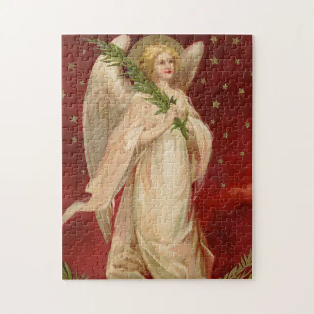 Red Gold Victorian Christmas Angel Jigsaw Puzzle | Zazzle