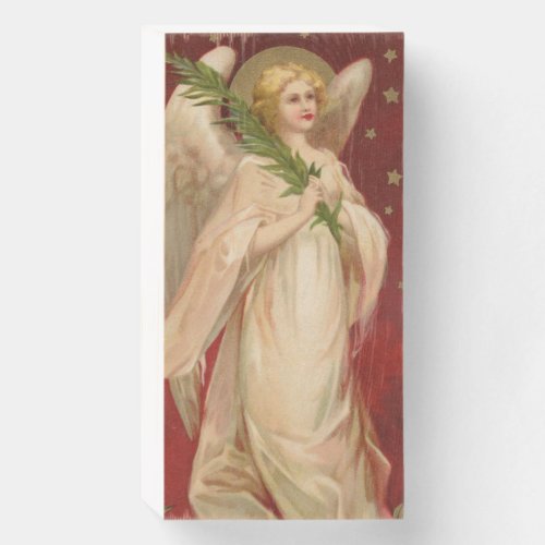 Red Gold Victorian Christmas Angel Wooden Box Sign